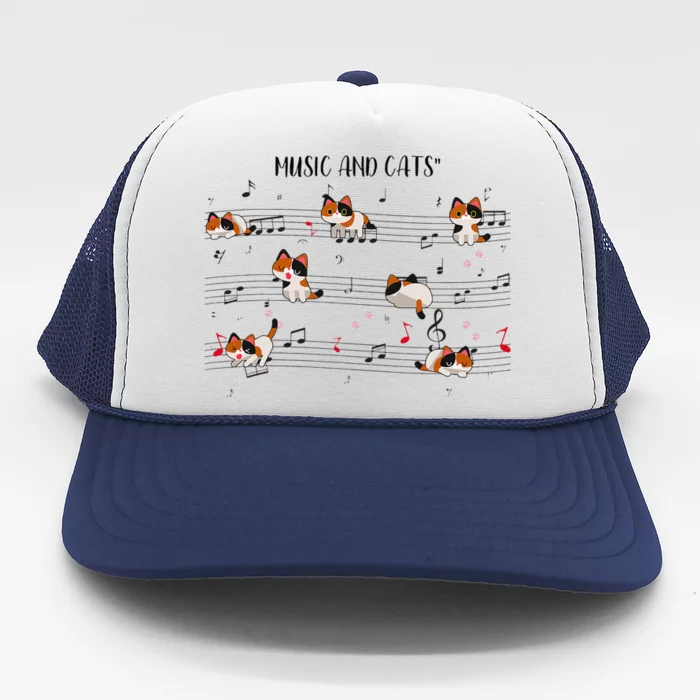 Calico Cat Playing Music Note Cat Gifts For Cat Dad Cat Mom Trucker Hat