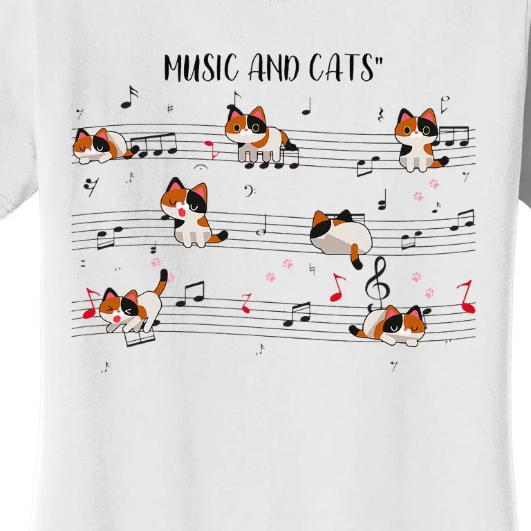 Calico Cat Playing Music Note Cat Gifts For Cat Dad Cat Mom Women's T-Shirt