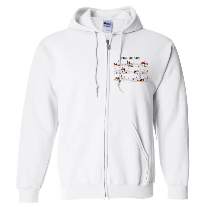 Calico Cat Playing Music Note Cat Gifts For Cat Dad Cat Mom Full Zip Hoodie