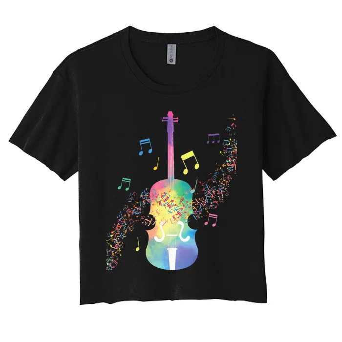 Colorful Cello Player Cellist Musician Classical Music Women's Crop Top Tee