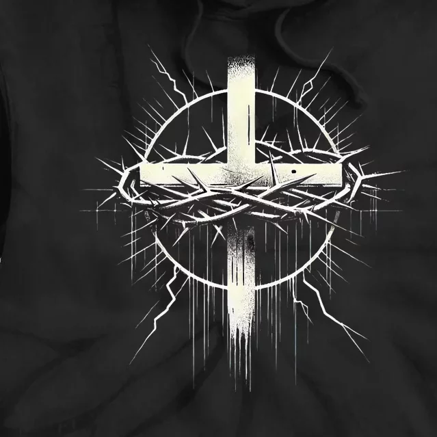 Christian Cross Punk Art Style Crown Of Thorns Distressed Tie Dye Hoodie