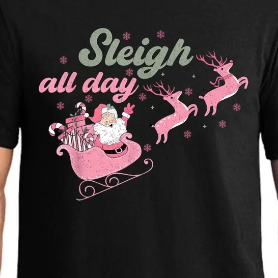 Cute Christmas Pink Funny Gift Sleigh All Day Santa Xmas Retro Cute Gift Pajama Set