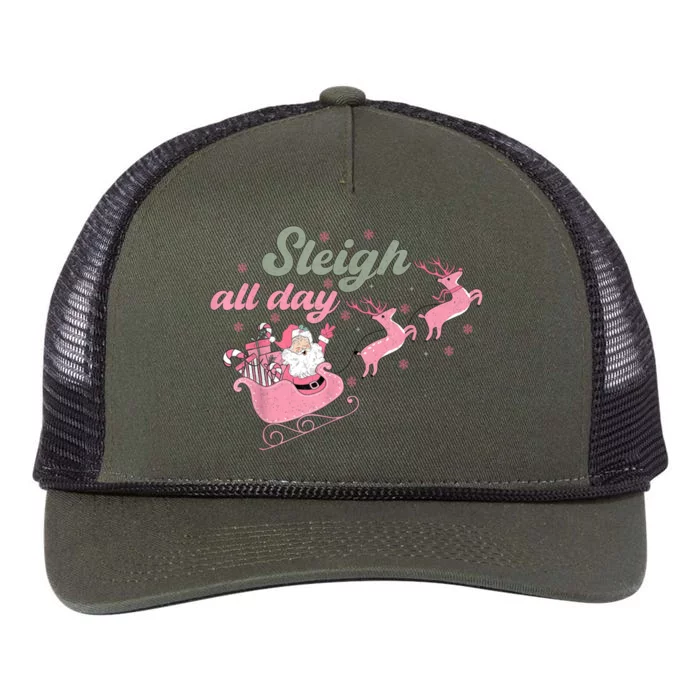 Cute Christmas Pink Funny Gift Sleigh All Day Santa Xmas Retro Cute Gift Retro Rope Trucker Hat Cap