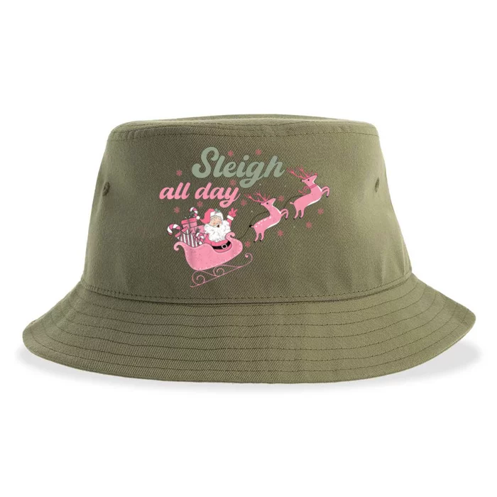 Cute Christmas Pink Funny Gift Sleigh All Day Santa Xmas Retro Cute Gift Sustainable Bucket Hat