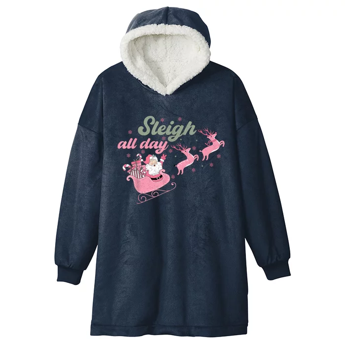 Cute Christmas Pink Funny Gift Sleigh All Day Santa Xmas Retro Cute Gift Hooded Wearable Blanket