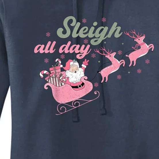 Cute Christmas Pink Funny Gift Sleigh All Day Santa Xmas Retro Cute Gift Women's Pullover Hoodie