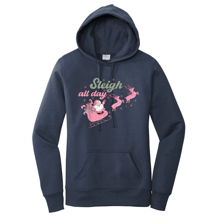 Cute Christmas Pink Funny Gift Sleigh All Day Santa Xmas Retro Cute Gift Women's Pullover Hoodie