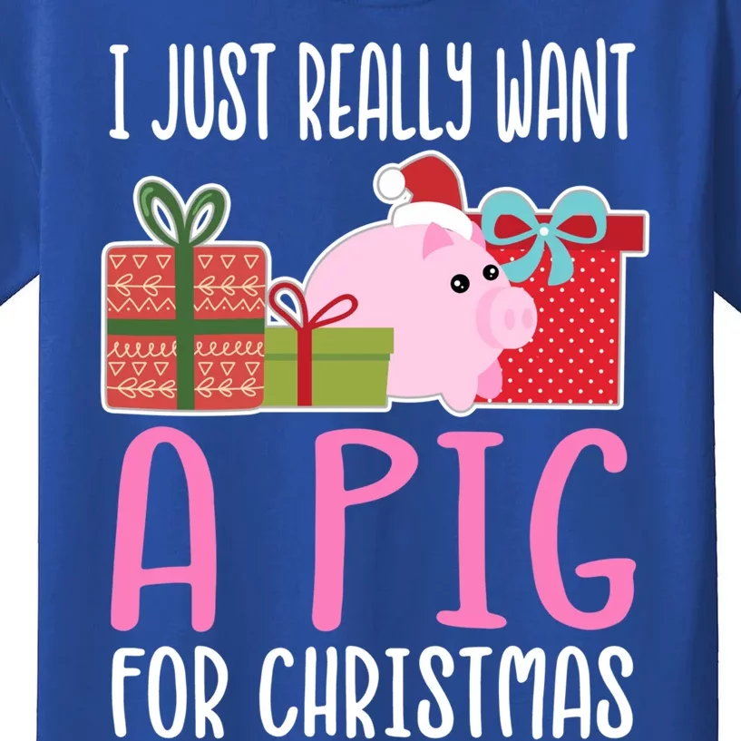 Cute Christmas Pig I Want A Pig Gift Kids T-Shirt