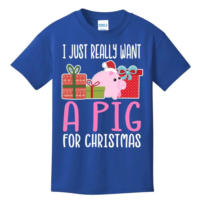 Cute Christmas Pig I Want A Pig Gift Kids T-Shirt