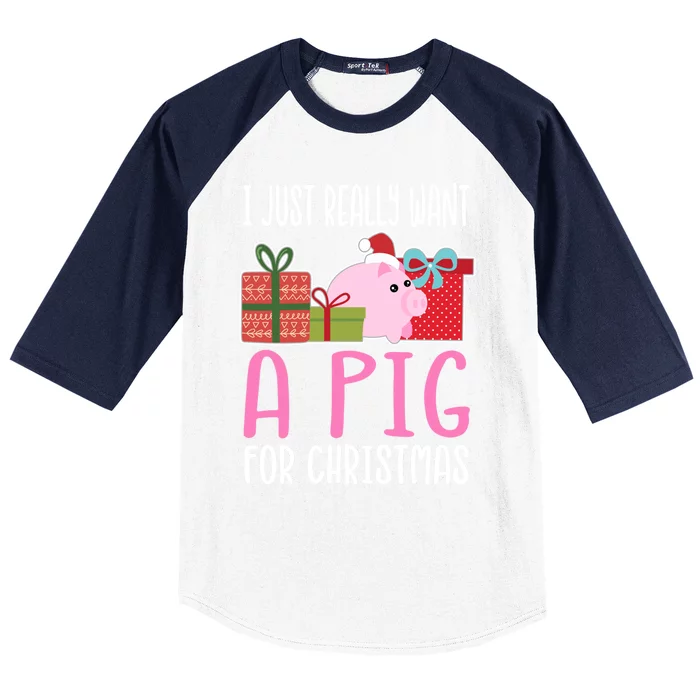 Cute Christmas Pig I Want A Pig Gift Baseball Sleeve Shirt