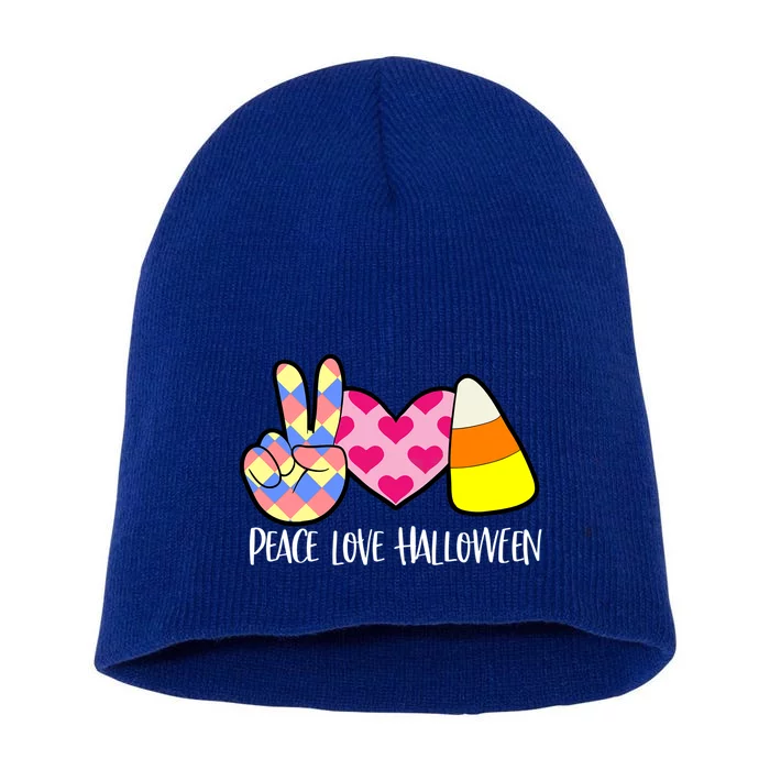 Candy Corn Peace Love Halloween Gift Short Acrylic Beanie