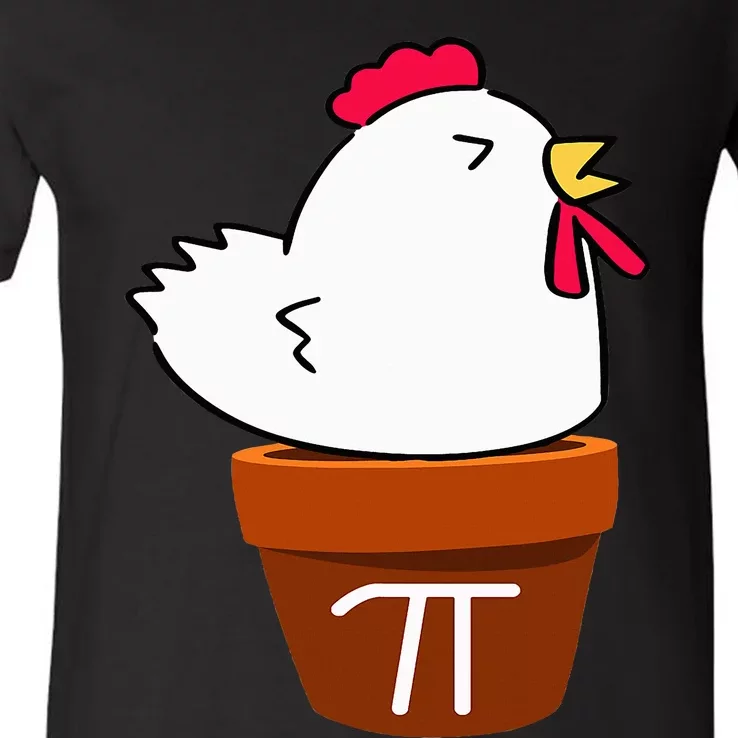 Cute Chicken Pot Pie Funny Math Pun Pi Symbol V-Neck T-Shirt