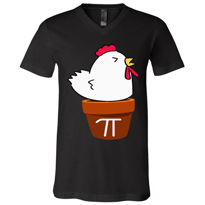 Cute Chicken Pot Pie Funny Math Pun Pi Symbol V-Neck T-Shirt