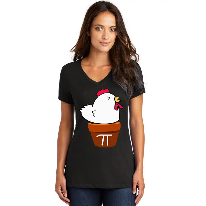 Cute Chicken Pot Pie Funny Math Pun Pi Symbol Women's V-Neck T-Shirt