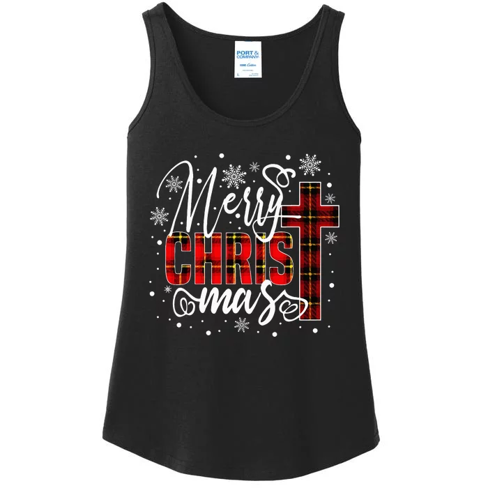 Christmas Cross Plaid Festive Red Holiday Decor Ladies Essential Tank