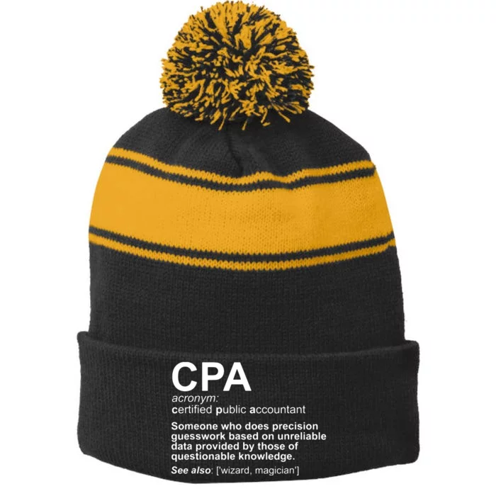 CPA Certified Public Accountant Definition Funny Stripe Pom Pom Beanie