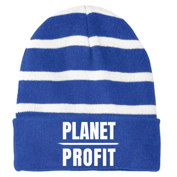 Climate Change Planet Over Profit Gift Striped Beanie with Solid Band