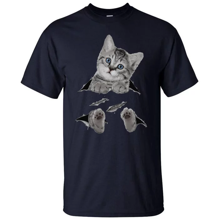 Cute Cat Peeking Out Hanging Funny Gift For Kitty Lovers Tall T-Shirt