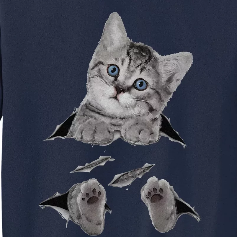 Cute Cat Peeking Out Hanging Funny Gift For Kitty Lovers Tall Sweatshirt