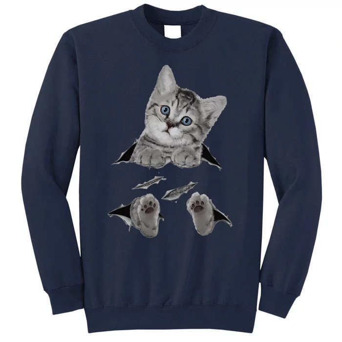 Cute Cat Peeking Out Hanging Funny Gift For Kitty Lovers Tall Sweatshirt