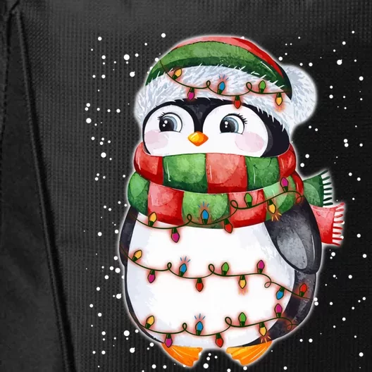 Cute Christmas Penguin Funny Gift Penguin Santa Hat Xmas Lights Meaningful Gift City Backpack