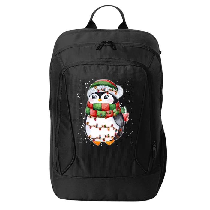 Cute Christmas Penguin Funny Gift Penguin Santa Hat Xmas Lights Meaningful Gift City Backpack