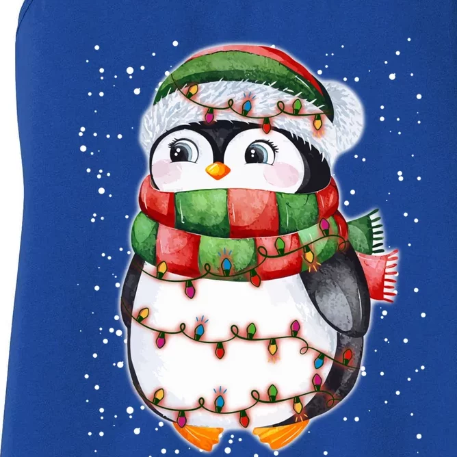 Cute Christmas Penguin Funny Gift Penguin Santa Hat Xmas Lights Meaningful Gift Women's Racerback Tank