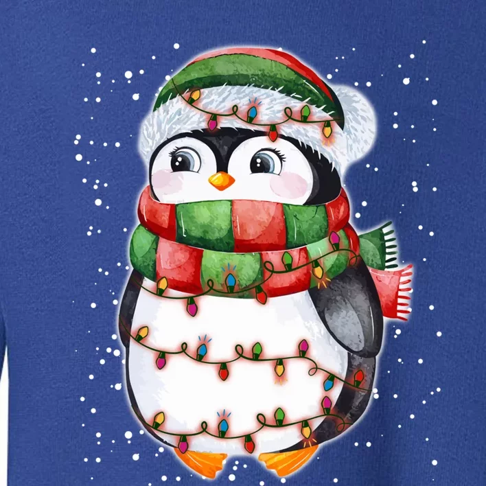 Cute Christmas Penguin Funny Gift Penguin Santa Hat Xmas Lights Meaningful Gift Toddler Sweatshirt