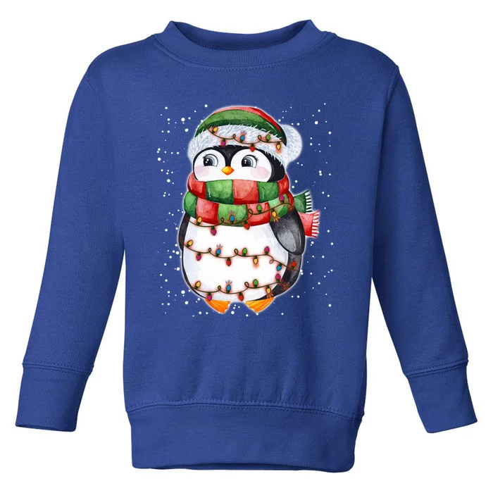 Cute Christmas Penguin Funny Gift Penguin Santa Hat Xmas Lights Meaningful Gift Toddler Sweatshirt