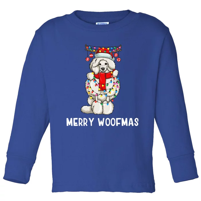 Christmas Cute Poodle Dog Holiday Lights Merry Woofmas Gift Toddler Long Sleeve Shirt