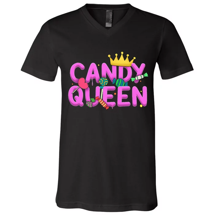 Cool Candy Queen Art For Candy Lollipop Lovers V-Neck T-Shirt