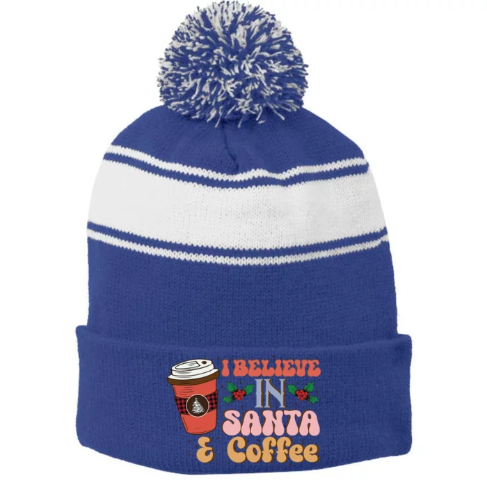 Christmas Coffee Quotes Bundle Believe In Santa Meaningful Gift Stripe Pom Pom Beanie