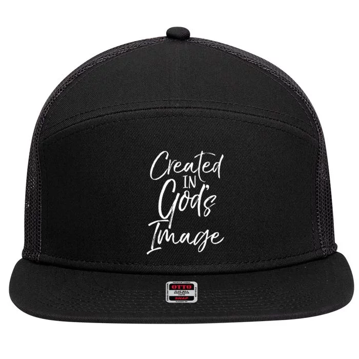 Christian Creation Quote Bible Verse Created In Gods Image 7 Panel Mesh Trucker Snapback Hat