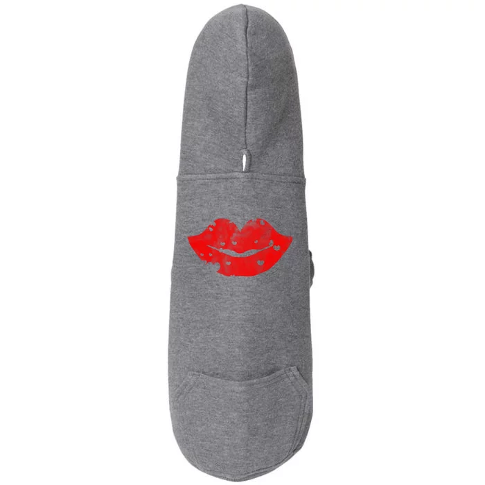 Cute Cloudy Red Lips Gift Hearts Distressed Valentine's Day Gift Doggie 3-End Fleece Hoodie