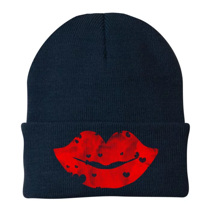 Cute Cloudy Red Lips Gift Hearts Distressed Valentine's Day Gift Knit Cap Winter Beanie