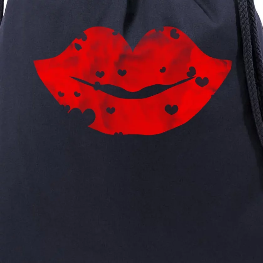 Cute Cloudy Red Lips Gift Hearts Distressed Valentine's Day Gift Drawstring Bag