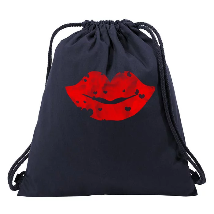 Cute Cloudy Red Lips Gift Hearts Distressed Valentine's Day Gift Drawstring Bag