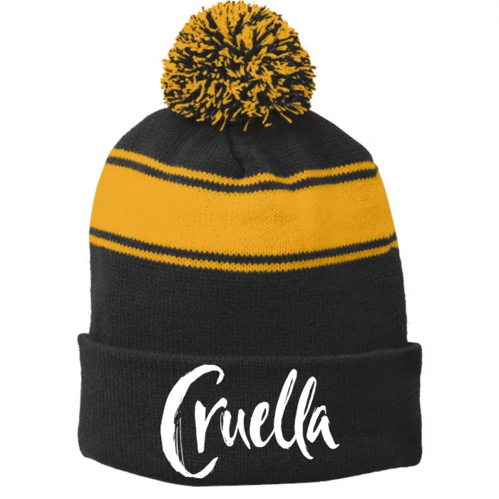 Cruella Stripe Pom Pom Beanie