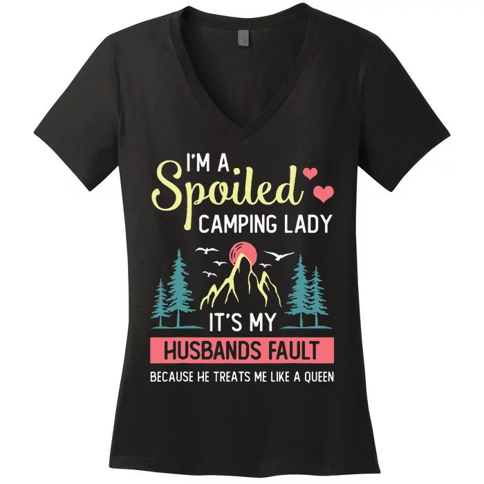 Camping  Camper RV Vacation Camping Women's V-Neck T-Shirt