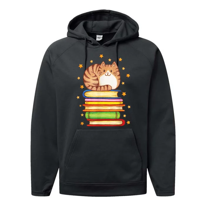 Cute Cat Reading Performance Fleece Hoodie