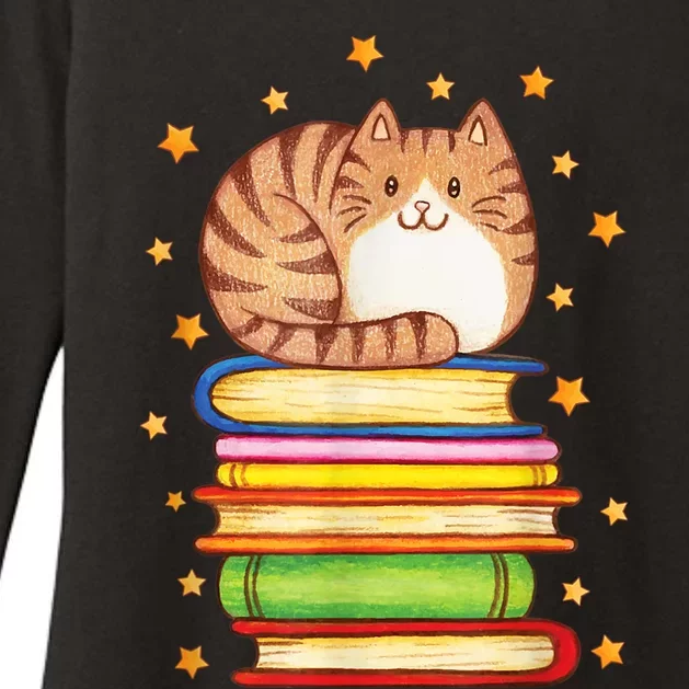 Cute Cat Reading Womens CVC Long Sleeve Shirt