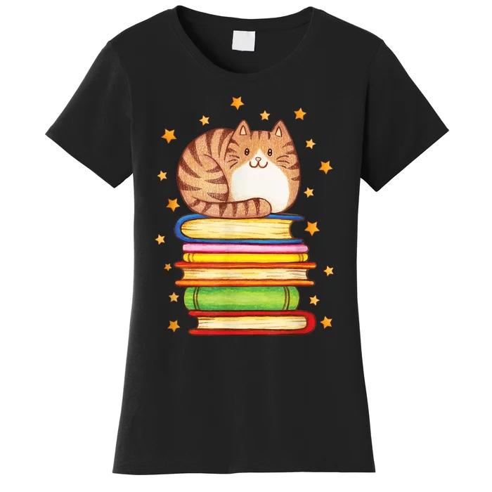 Cute Cat Reading Women's T-Shirt