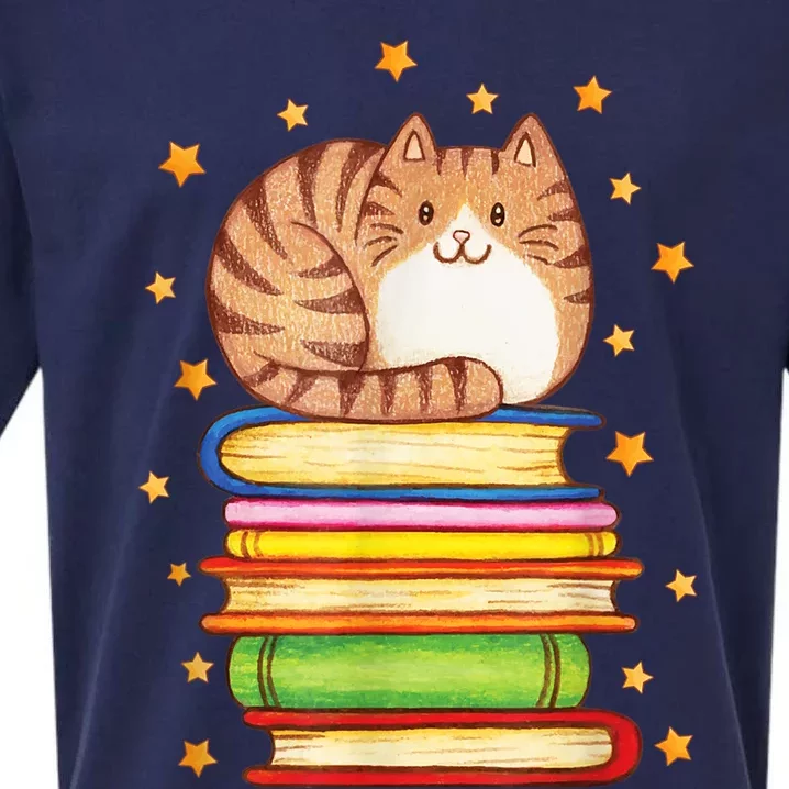 Cute Cat Reading Sueded Cloud Jersey T-Shirt