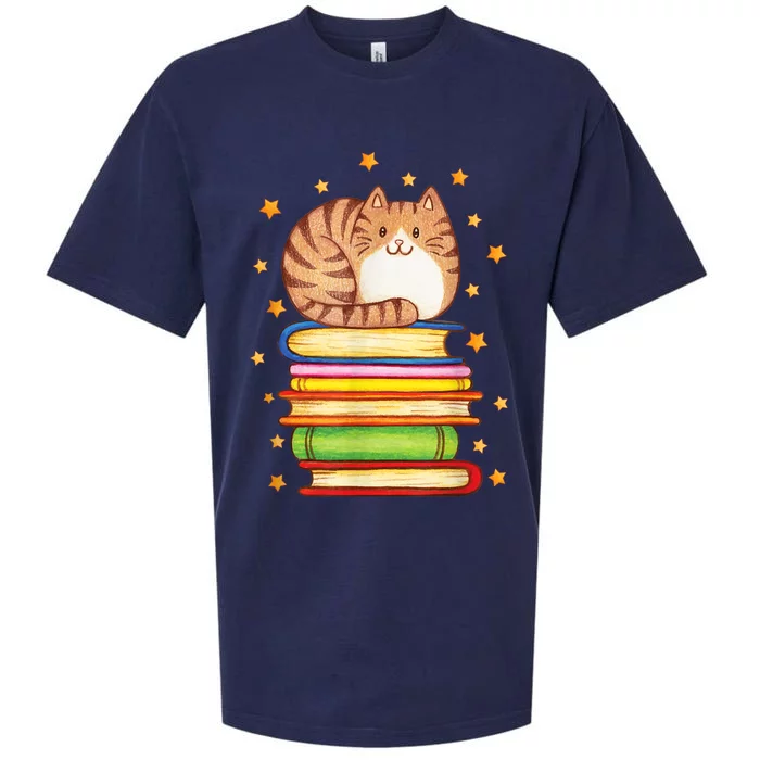 Cute Cat Reading Sueded Cloud Jersey T-Shirt