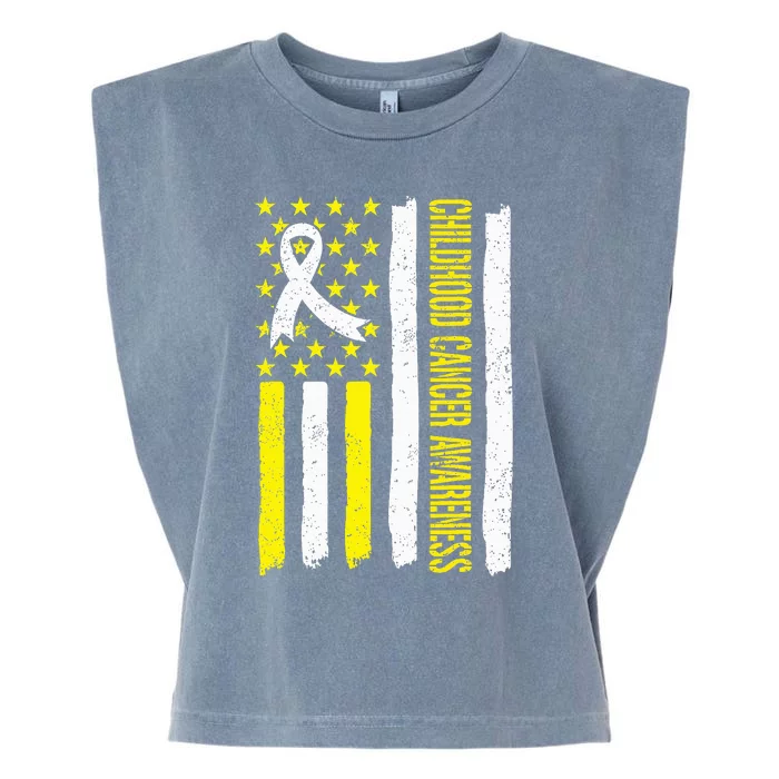 Childhood Cancer Ribbon Flag Childrens Cancer Warriors Garment-Dyed Women's Muscle Tee