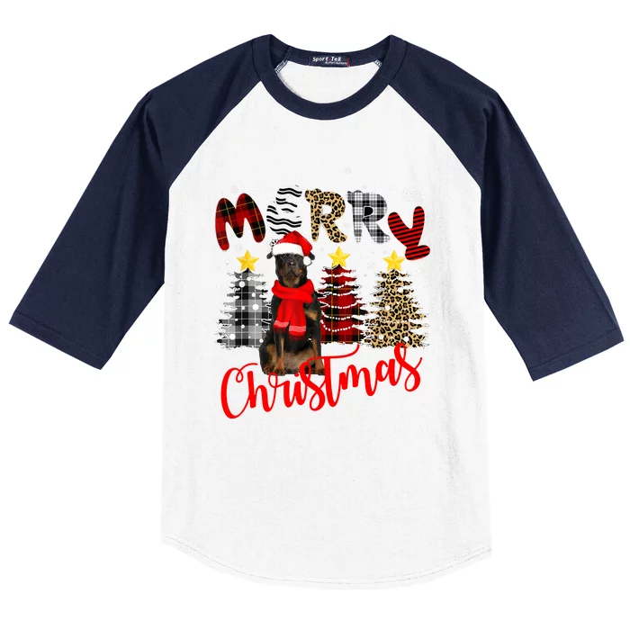 Christmas Cute Rottweiler Dog Tree Lighting Rottweiler Gift Baseball Sleeve Shirt