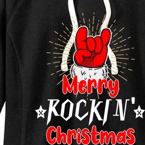 Christmas Cool Rock And Roll Santa Hand Merry Rockin Xmas Gift Women's Fleece Hoodie