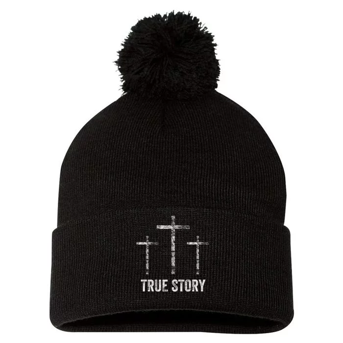 Christian Christmas Resurrection Day Jesus Three Crosses Pom Pom 12in Knit Beanie