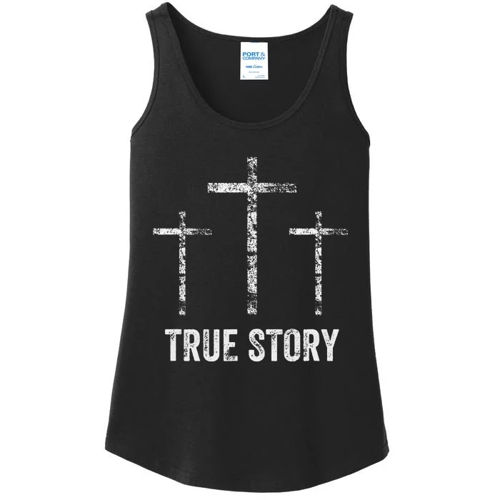 Christian Christmas Resurrection Day Jesus Three Crosses Ladies Essential Tank