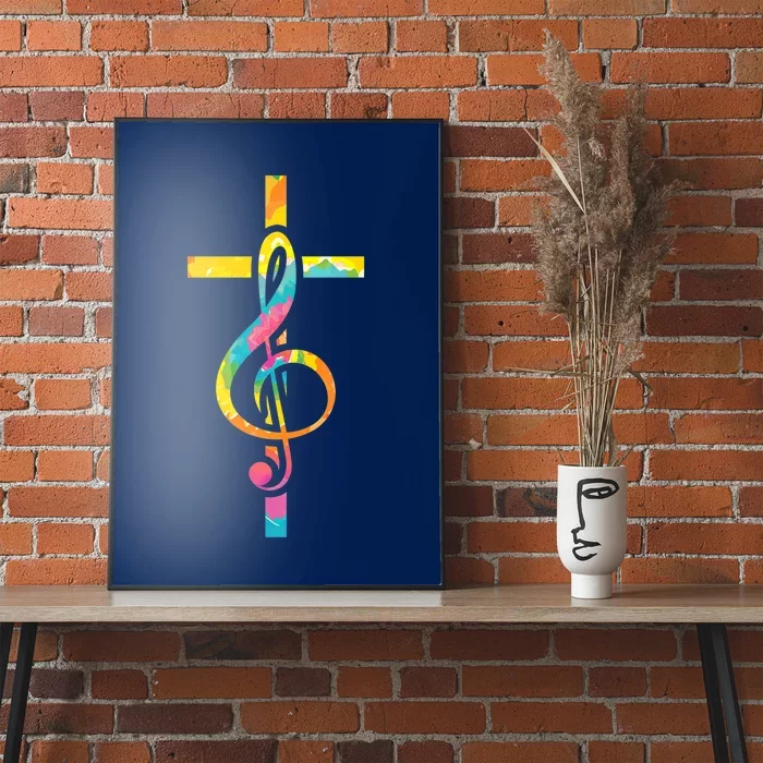 Christian Cross | Religious Musician | Music Clef Note Premium Poster